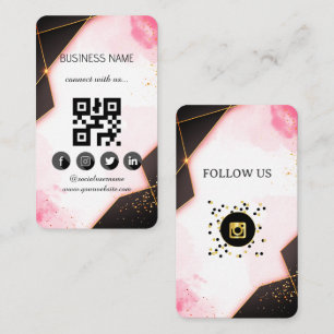 Tarjeta De Visita Marbel Black-Gold Social Media QR Code