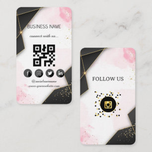 Tarjeta De Visita Marbel Black-Gold Social Media QR Code