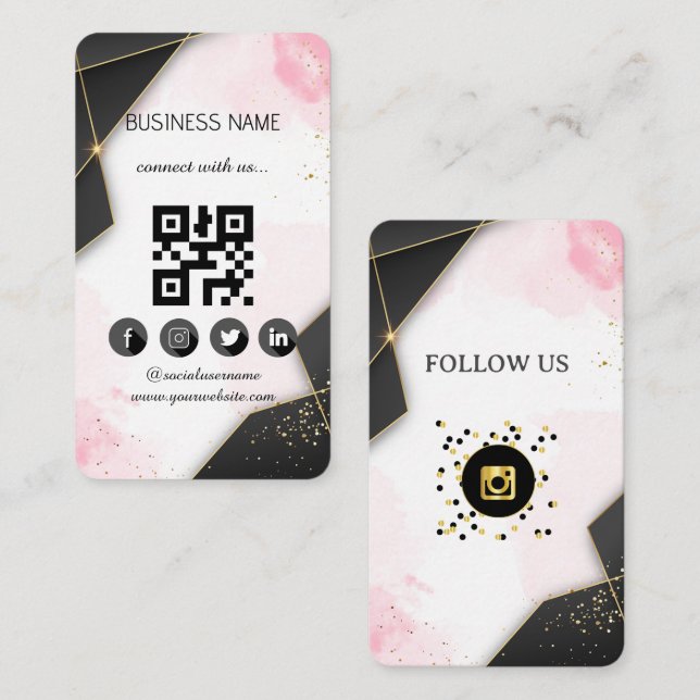 Tarjeta De Visita Marbel Black-Gold Social Media QR Code (Anverso / Reverso)