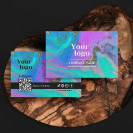 Tarjeta De Visita Marble Agate Trendy Holograma Instagram Qr Code