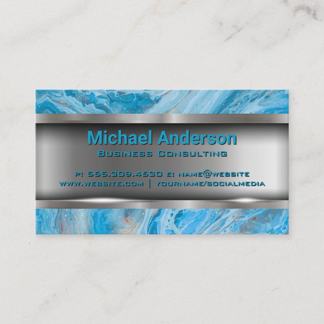 Tarjeta De Visita Marble azul | Metálico (Anverso)