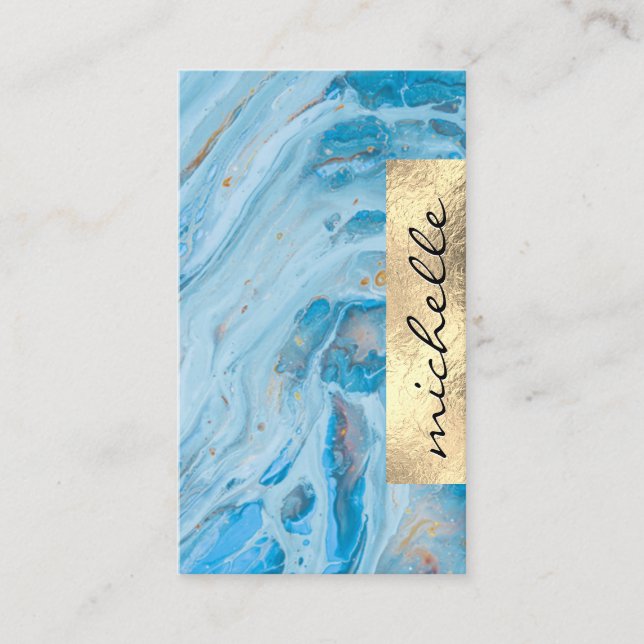 Tarjeta De Visita Marble azul | Sombreado de Relieve metalizado dora (Anverso)