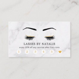 Tarjeta De Visita Marble Black and Gold Lash Brow Salon Lealty Card