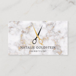 Tarjeta De Visita Marble Black and Gold Scissors Hairstylist