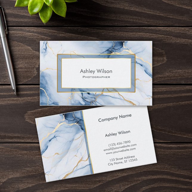 Tarjeta De Visita Marble Blue and Gold Custom Business Card (Subido por el creador)