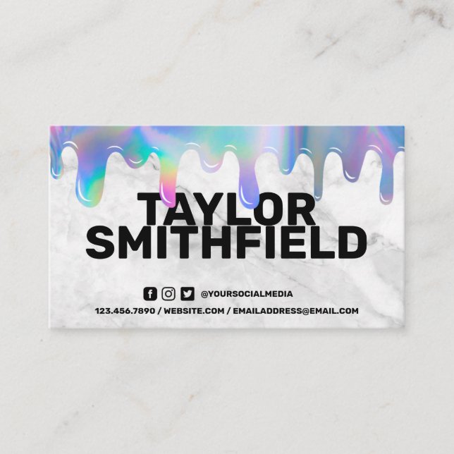 Tarjeta De Visita Marble Blue Holographic Drip Trendy Business Card (Anverso)
