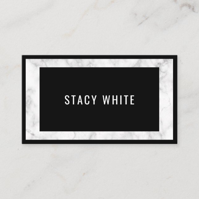 Tarjeta De Visita Marble Border Minimal Moderno Trendy Black (Anverso)