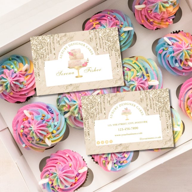 Tarjeta De Visita Marble Cake Bakery Chef Ivory Rubor Gold (Subido por el creador)