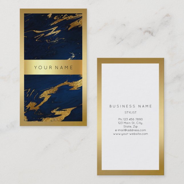 Tarjeta De Visita Marble dorado de la Marina Azul Vip Vertical (Anverso / Reverso)