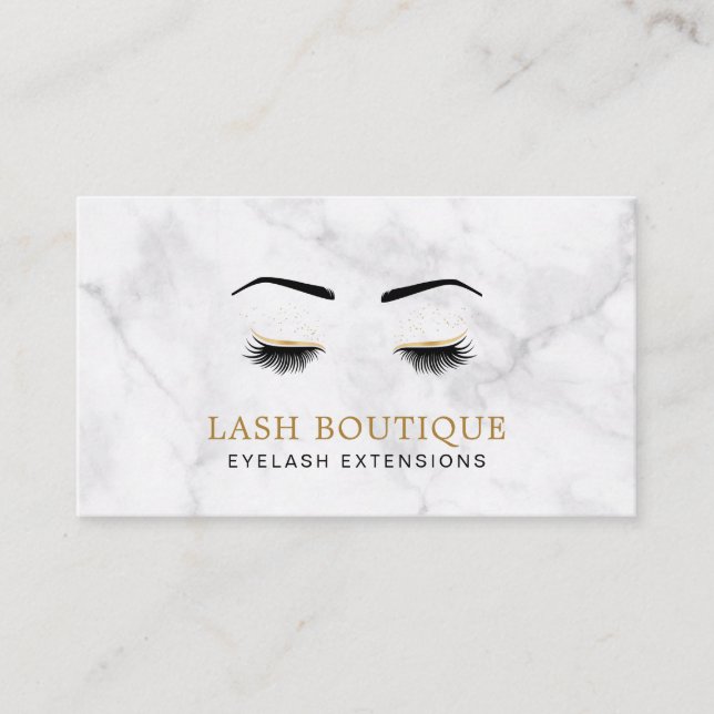 Tarjeta De Visita Marble Gold Lash Brow Beauty (Anverso)