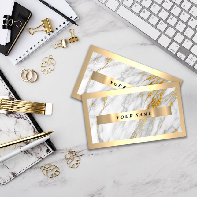 Tarjeta De Visita Marble gris gris de marco dorado moderno profesion (Professional Modern Gold Frame Gray Grey Marble Business Card)