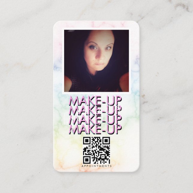 Tarjeta De Visita Marble Makeup Salon QR Code Photo (Anverso)