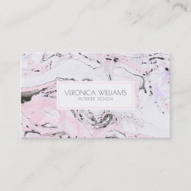 Tarjeta De Visita Marble moderno blanco y rosa y gris (Anverso)