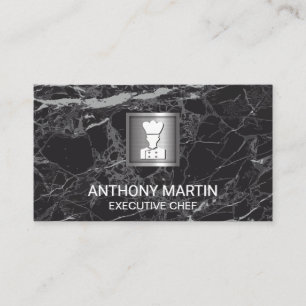 Tarjeta De Visita Marble negro de lujo   Banner metálico del icono d