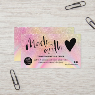 Tarjeta De Visita Marble purpurina rosa gracias hecho con amor