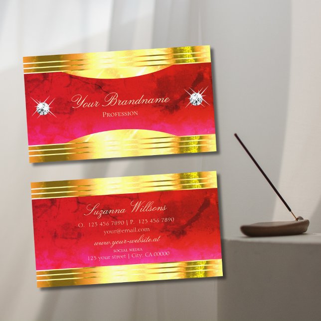 Tarjeta De Visita Marble Rojo Clásico Brillantes Fronteras De Oro Im (Subido por el creador)