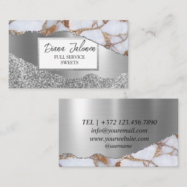 Tarjeta De Visita Marble Silver Purpurina Mujeres de la belleza del  (Anverso / Reverso)