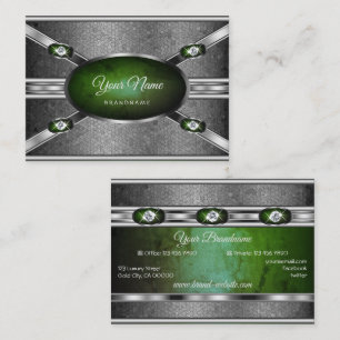 Tarjeta De Visita Marble verde de efectos de plata con piedras angul