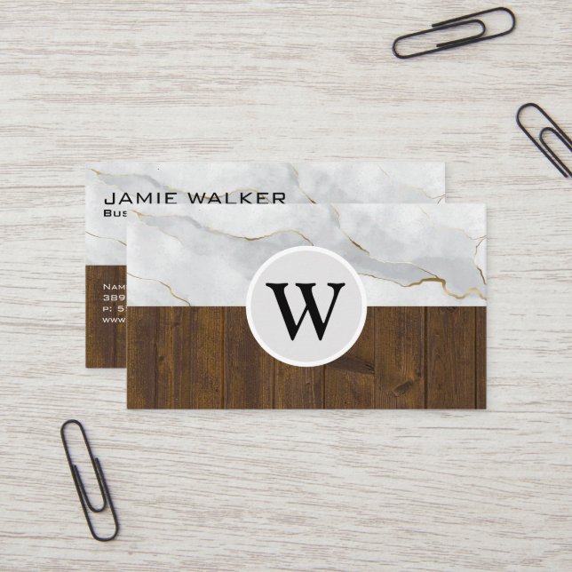 Tarjeta De Visita Marble Wood | Monograma (Anverso/Reverso In Situ)