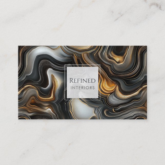 Tarjeta De Visita Marbled Black Agate Business Card (Anverso)