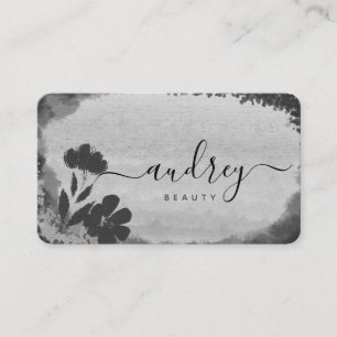 Tarjeta De Visita Marca acuarela floral blanca y negra 