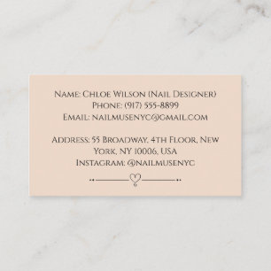 Tarjeta De Visita Marca de Belleza Estética para Salón de Uñas, Spa,