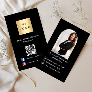 Tarjeta De Visita Marca de foto del logo negro Código Qr premium med