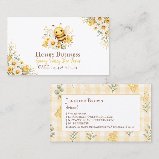 Tarjeta De Visita Marca de granja de abejas (Anverso / Reverso)
