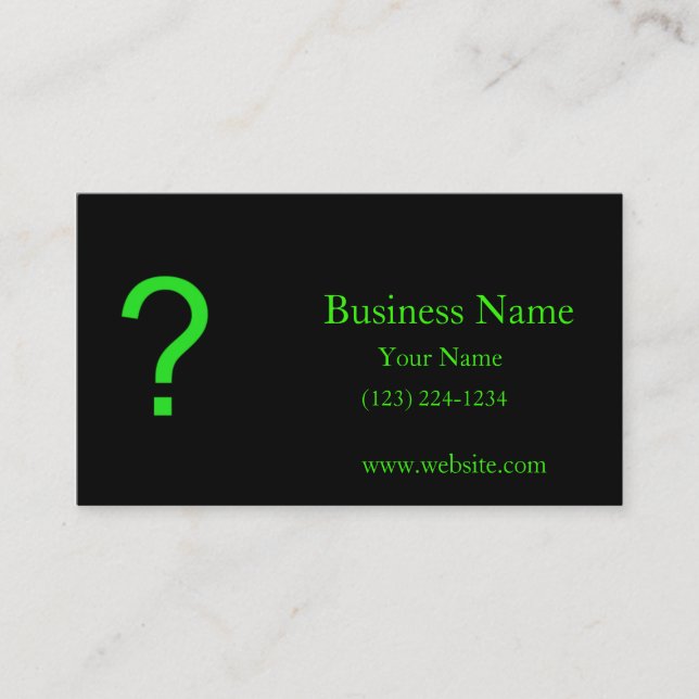 Tarjeta De Visita Marca de preguntas verde neón (Anverso)
