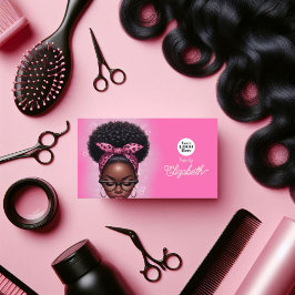 Tarjeta De Visita Marca de salon de pelo rosado caliente y afro Rubo