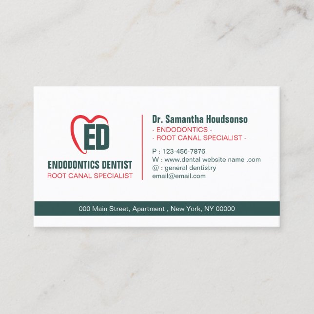Tarjeta De Visita Marca formal verde rojo moderno dental (Anverso)