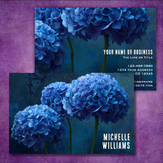 Tarjeta De Visita Marcado Floral Dramático de Hortensias Azules