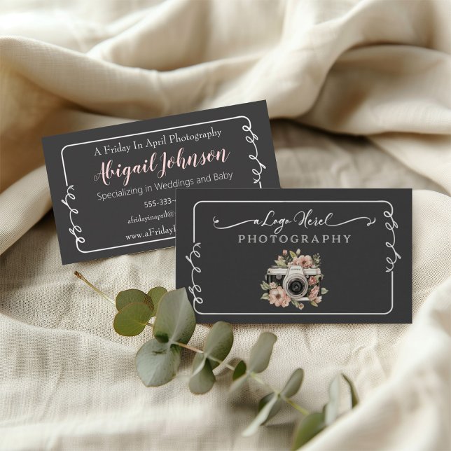 Tarjeta De Visita Marcador negro simple (Simple black elegant chalkboard photography business card for women)