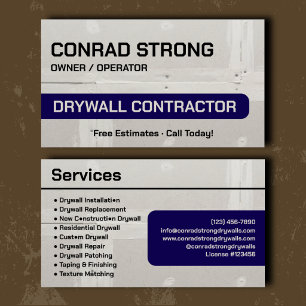 Tarjeta De Visita Marcas de Contratista de Drywall Profesional Navy