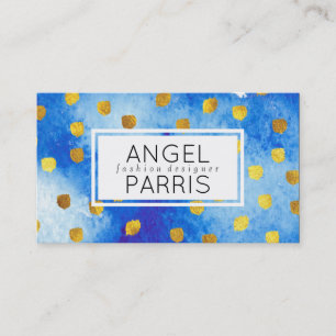 Tarjeta De Visita Marcas Texturizadas (dorado) / Acuarela Azul