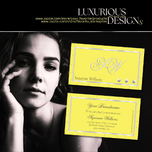 Tarjeta De Visita Marco amarillo y plateado con diamantes y monogram
