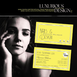 Tarjeta De Visita Marco amarillo y plateado con logotipo y diamantes