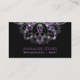 Tarjeta De Visita Marco Amethyst y de plata púrpura Lotus en negro
