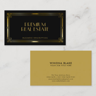 Tarjeta De Visita Marco Art Deco de lujo negro y oro