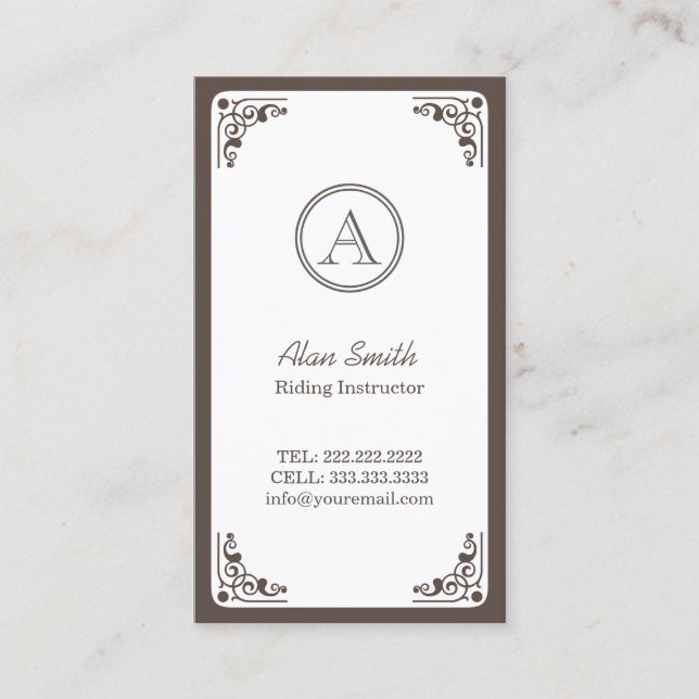 Tarjeta De Visita Marco Art Deco Ecuestre Clásico  (Anverso)