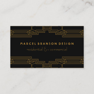Tarjeta De Visita Marco Art Deco Oro en color Personalizado negro