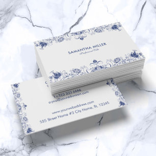 Tarjeta De Visita Marco azul vintage con remolino sobre blanco