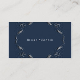 Tarjeta De Visita Marco azul y plateado Elegante Glam Vintage Chic