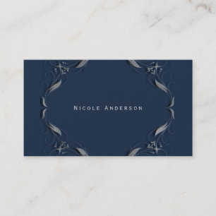 Tarjeta De Visita Marco azul y plateado Elegante Glam Vintage Chic