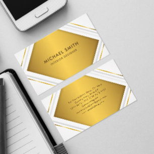Tarjeta De Visita Marco Blanco Moderno Con Fondo Oro