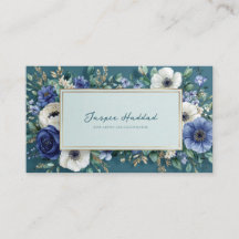 Marco de acuarela azul teal profundo floral dorado
