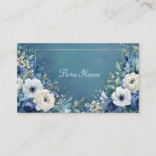 Tarjeta De Visita Marco de Acuarela Azul Turquesa Floral Dorado Eleg