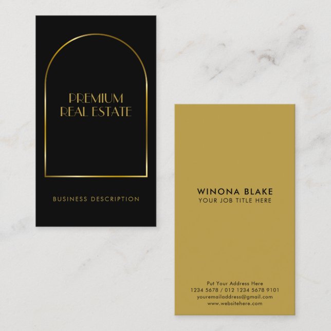 Tarjeta De Visita Marco de Arco de Lujo Negro y Oro (Anverso / Reverso)