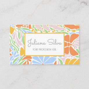Tarjeta De Visita Marco de color floral retro con QR