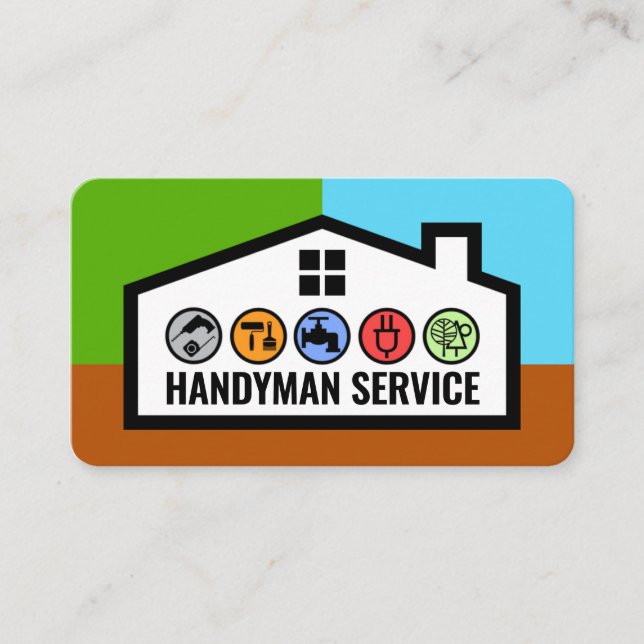 Tarjeta De Visita Marco de edificio elegante con herramientas de man (Anverso)
